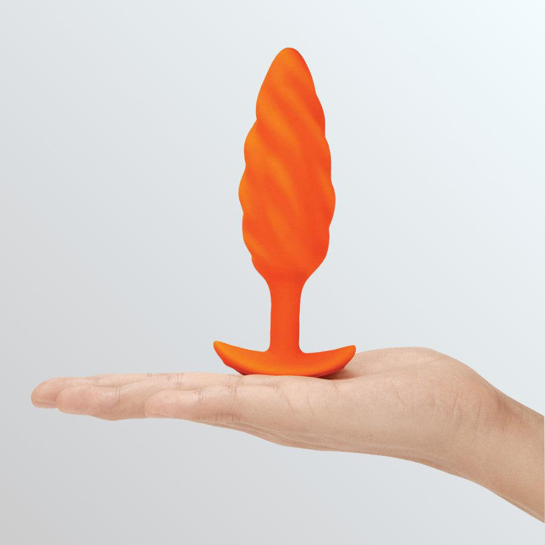 B-Vibe Texture Vibrating Butt Plug Swirl - Orange (Medium)