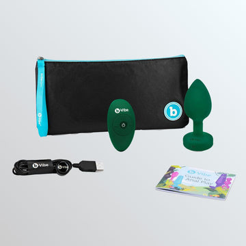 B-Vibe Vibrating Jewel Plug Medium Large Emerald Remote  Condomania.com