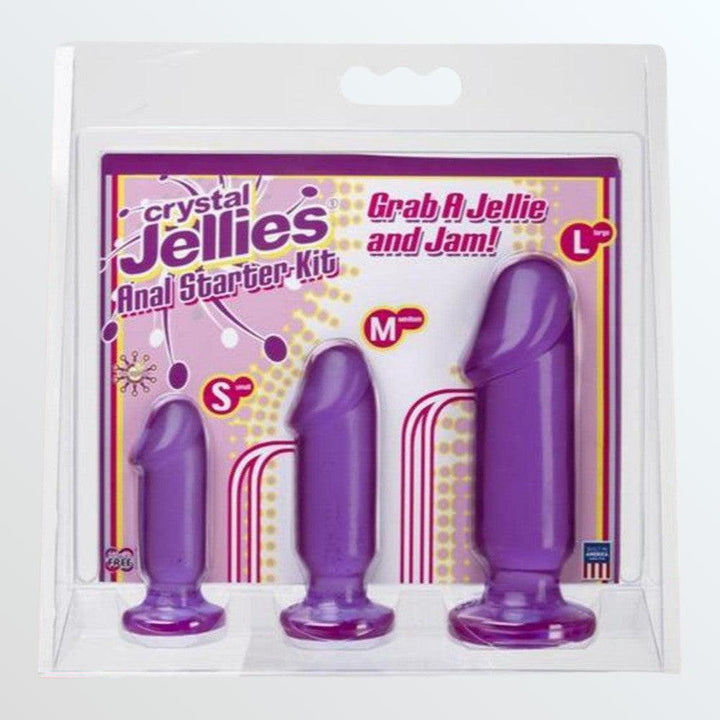 Doc Johnson Crystal Jellies Anal Starter Kit with 3 Penis Shaped Plugs - Purple