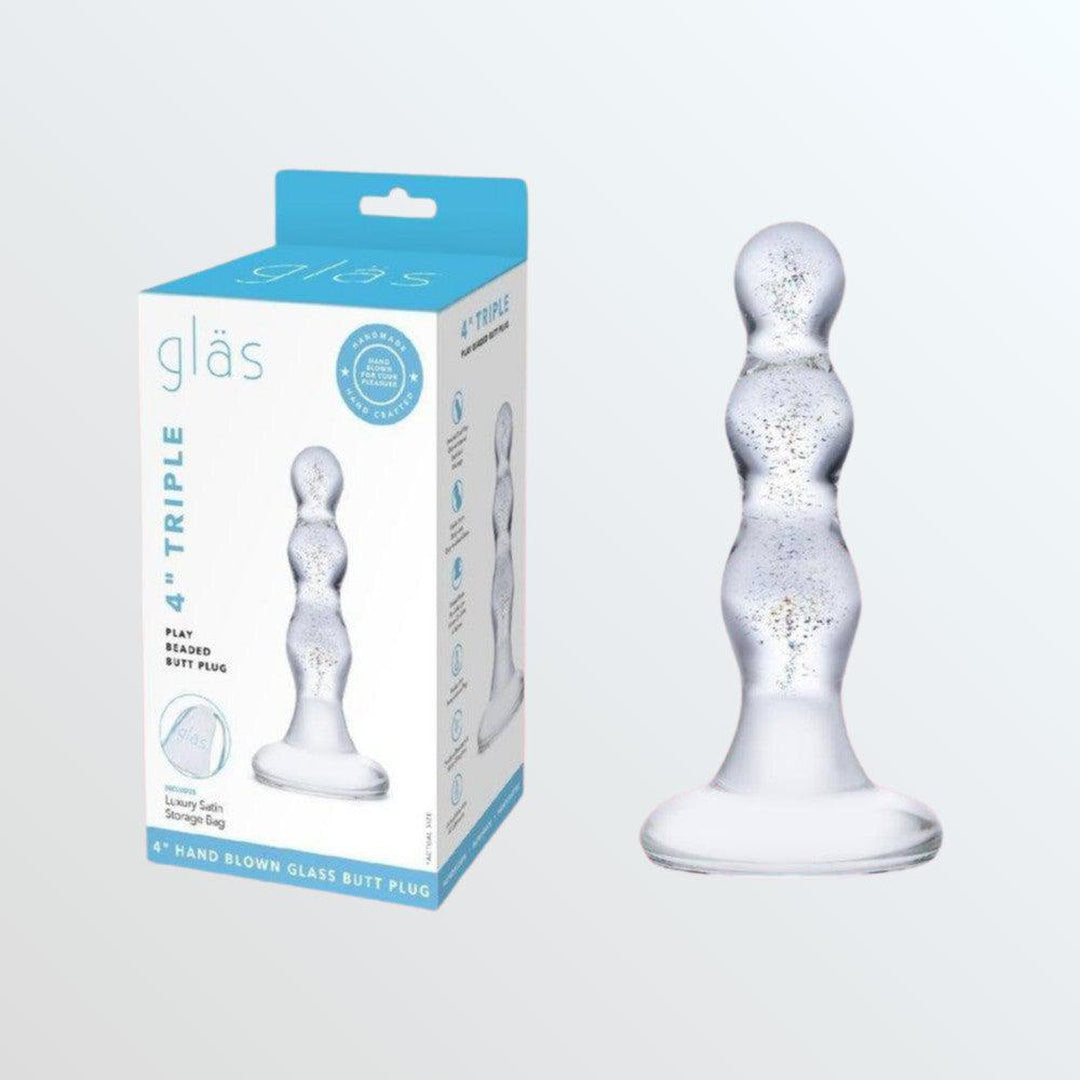 Gläs Triple Play 4" Beaded Glass Butt Plug Dildo
