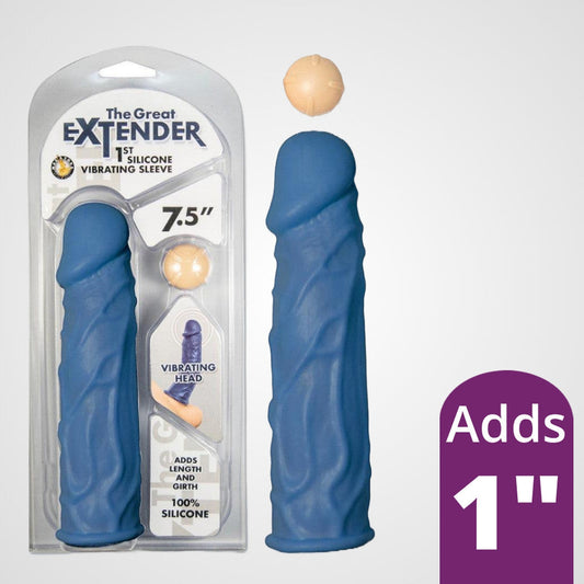 The Great Extender 1st Vibrating Penis Sleeve 7.5" - Blue 1080