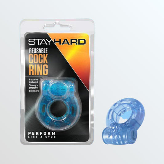 Stay Hard Reusable Vibrating Cock Ring - Blue 1080